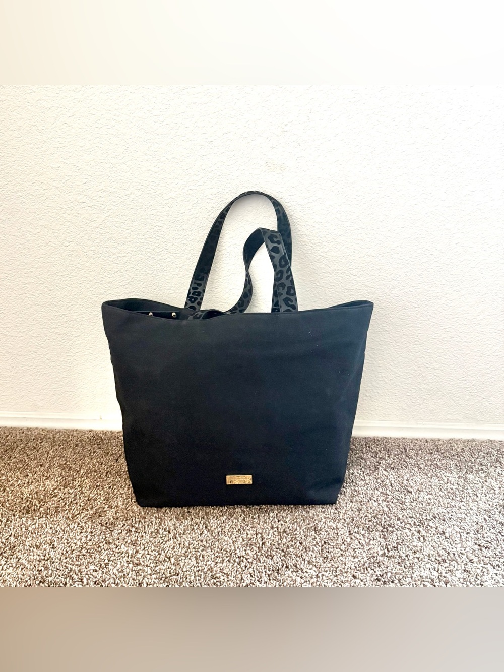 Jimmy Choo Black Canvas Tote Bag with Leopard-Print Handles